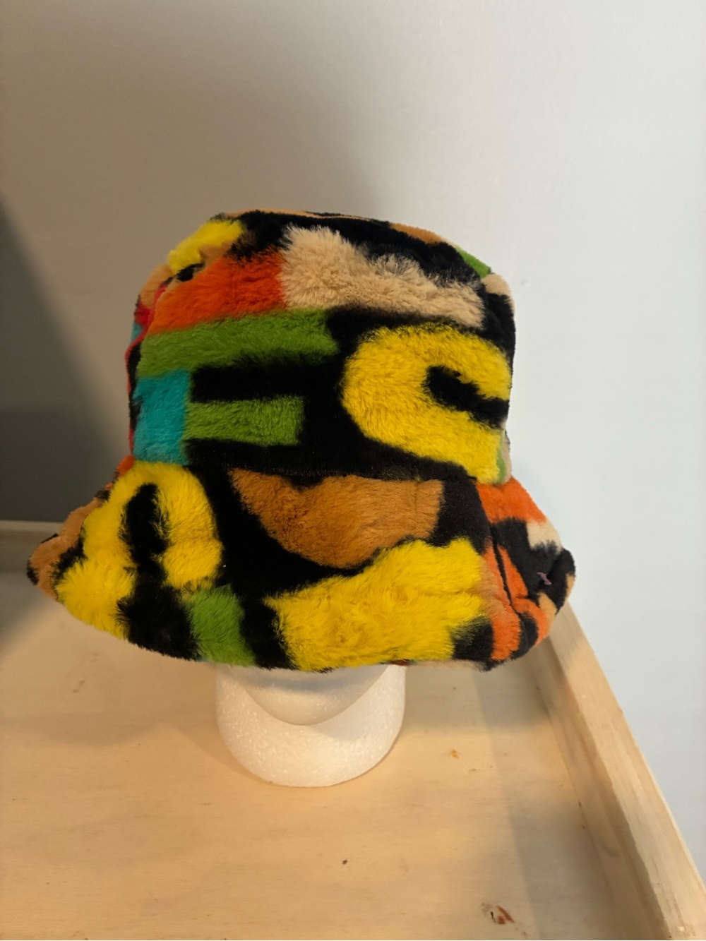 Kids Plush Multicolor Bucket Hat - Vibrant Fuzzy Pattern